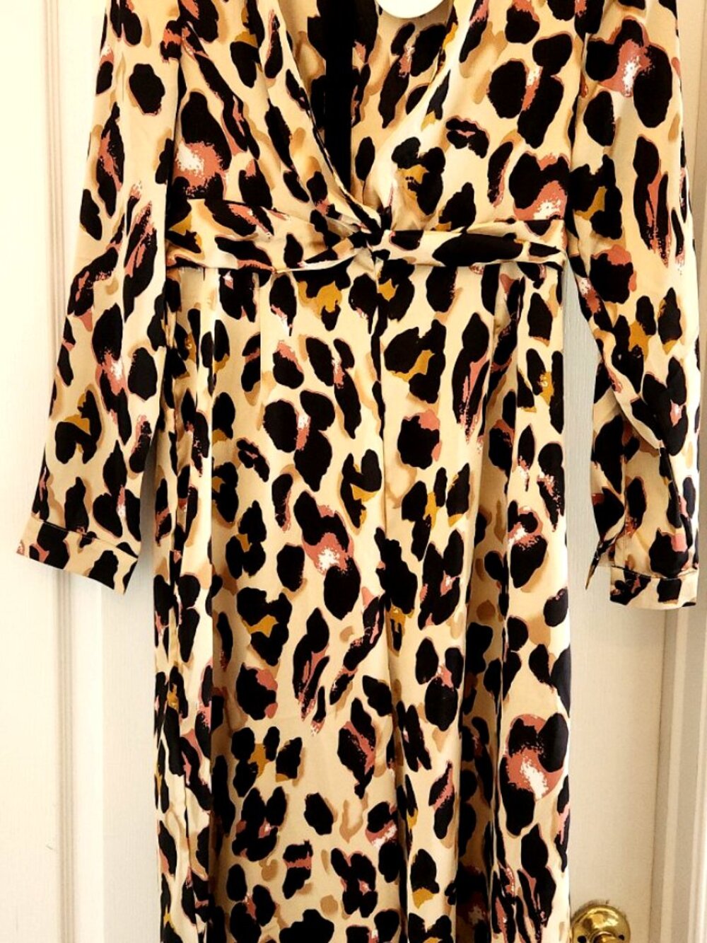 Plunge Twist Leopard Print Satin Jumpsuit